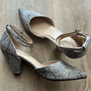 Snake print closed toe heel